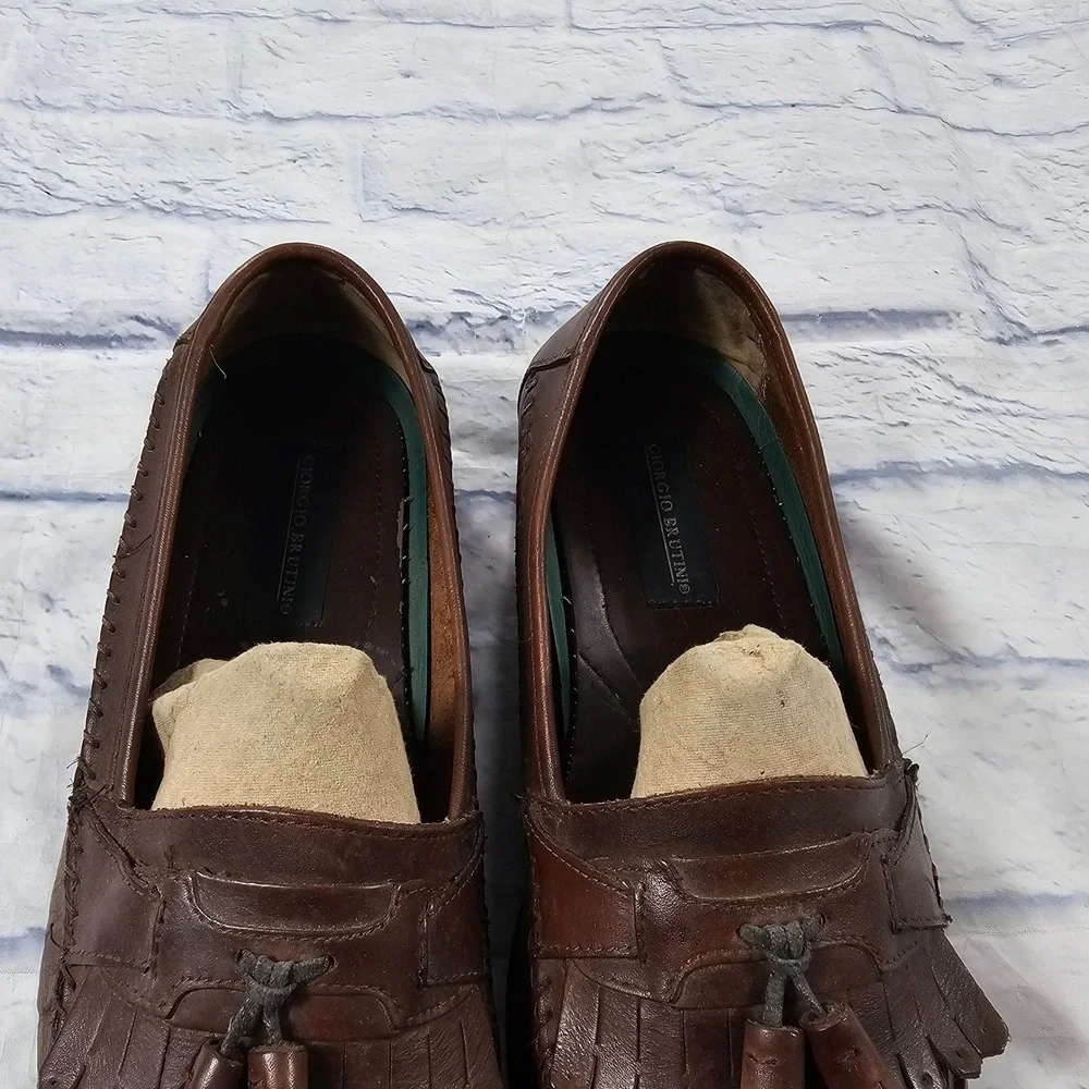 Giorgio Brutini KT Gel Moc Tassel Loafer MENS 12 Brown Leather Kiltie Whipstitch